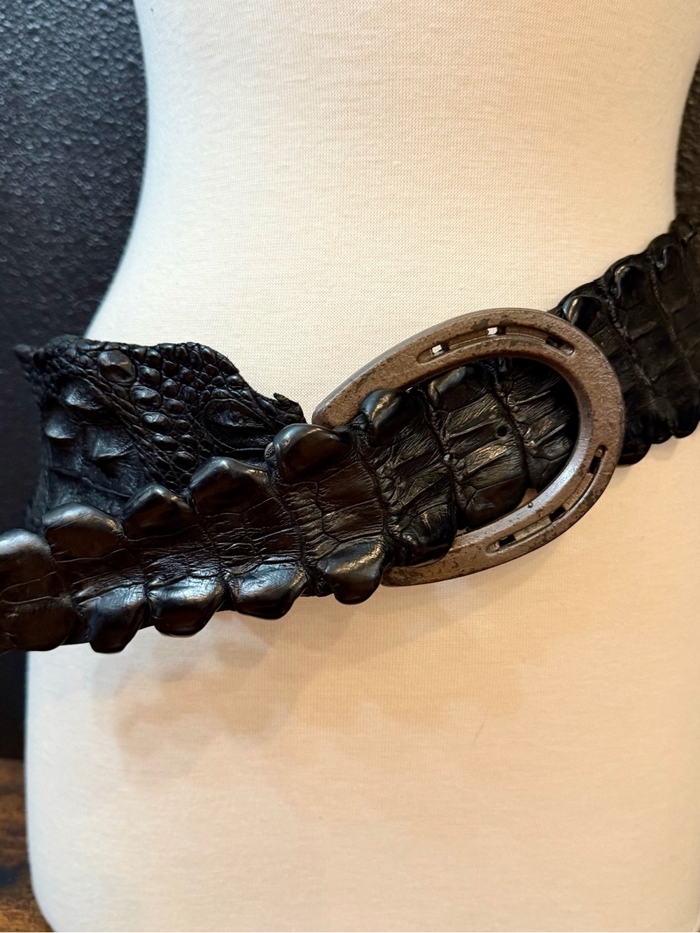 Double J Genuine Black Crocodile Leather Belt w/Pony Horseshoe Buckle - Picture 5 of 8